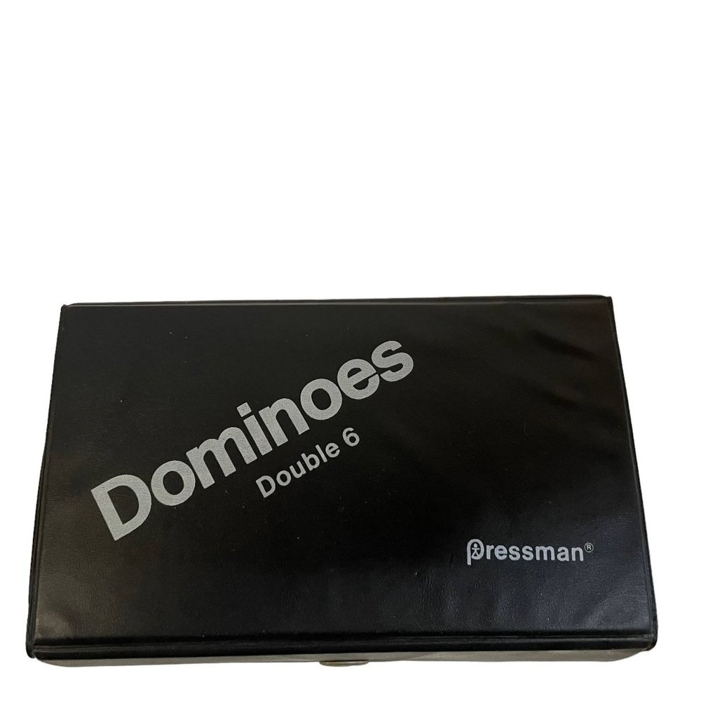 Vintage Pressman Dominos Game Double 6 + Case Set Beige‎ Black 1.8" H x 5.3" W